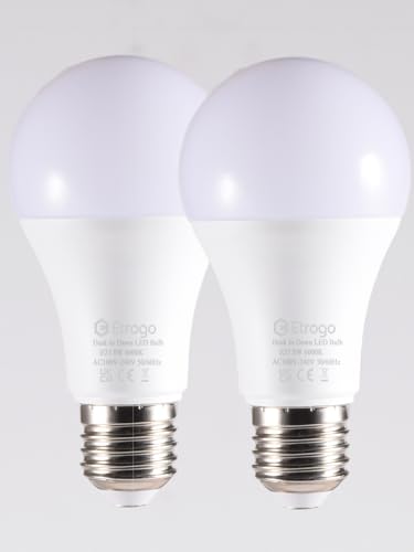 Etrogo Glühbirne mit Dämmerungssensor E27 Sensor Glühbirne Kaltweiß 600lm Auto Ein/Aus 270 ° Abstrahlwinkel für Garage Veranda Hof Terrassenflure (2er Pack) (Kaltes Weiß, 8 W) von Etrogo