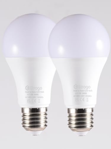 Etrogo Glühbirne mit Dämmerungssensor E27 Sensor Glühbirne Kaltweiß 600lm Auto Ein/Aus 270 ° Abstrahlwinkel für Garage Veranda Hof Terrassenflure (2er Pack) (Warmweiß, 8 W) von Etrogo