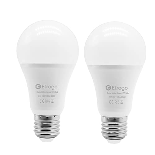 Etrogo LED Birne Bewegungsmelder E27 12 W1100M Warmweiß 3000K mit Radar Bewegungsmelder und Dämmerungssensor Automatisches EIN/AUS (2-Stück) von Etrogo