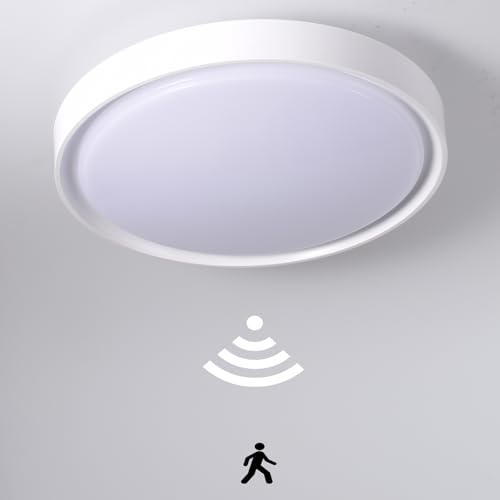 Etrogo LED Deckenleuchte mit Radar Bewegungsmelder und Dämmerungssensor Automatisches EIN/AUS 3 Sense Distanz Einstellbar Kalt Weiß 6000 Kelvin 12 Watt 1200lm-(Rund-24cm) von Etrogo