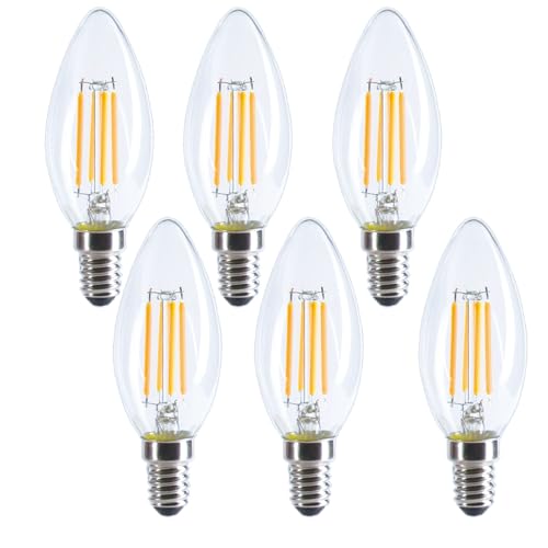 Etrogo led E14 Warmweiß Dimmbar 4W Leuchtmittel 400Lumen E14 C35 Lampe Birnen in Kerzenform Ersetzt 40Watt Klar Glas Filament 230V, kompatibel mit LED Dimmer (Dimmbar -6-Stück) von Etrogo