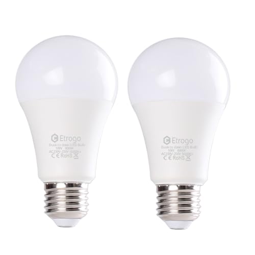 Etrogo Glühbirne mit Dämmerungssensor E27 Sockel LED Kaltweiß 6000K Integrierter Tageslichtsensor 10W Ersetzt 100Watt 1000lm Automatische On/Off 2 Stück von Etrogo