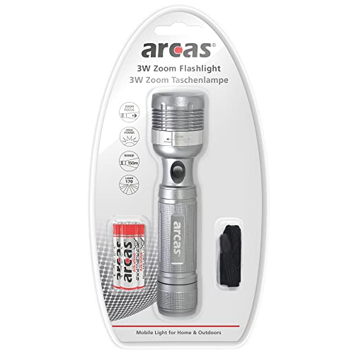 Arcas 307 00015 - Taschenlampe mit robustem Aluminiumgehäuse und 3 Watt High Power LED, anthrazit, Helligkeit 170 Lumen, rutschfester Griff, batteriebetrieben, ideal für Freizeit, Arbeit und Outdoor von Ett