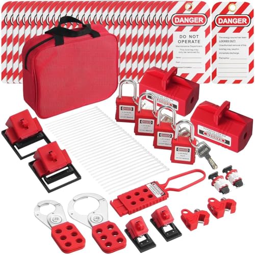 Etyrerre Elektrisches Lockout-Tagout-Kit, 47-Teiliges Sicherheits-LotoKit-Leistungsschalter-Verriegelungskit, für Industrie, Strom von Etyrerre