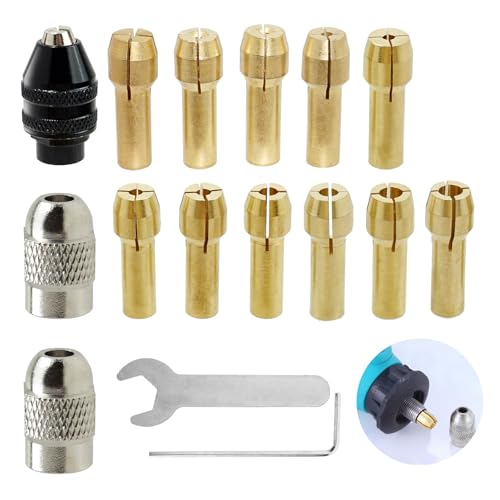 EuAcesry Bohrfutter Set, 16 Pcs Bohrfutter-Spannzangensatz, Zubehörsatz für Multifunktionswerkzeuge, 1/32" bis 1/8" 4486 Bohrfutter mit Ersatz 4485 Messing-Spannzange Metallmutter von EuAcesry
