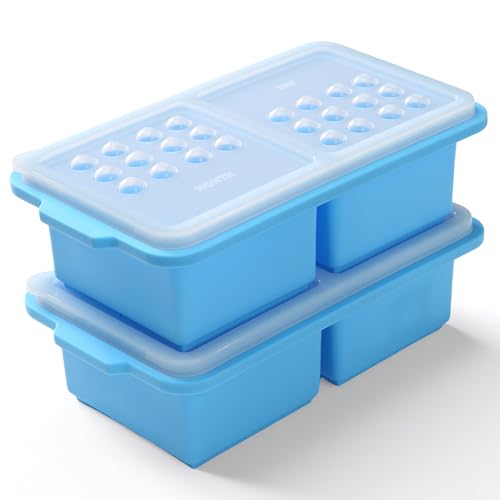 EuChoiz Silikon-Gefrierbehälter für 2 Tassen, Eiswürfel mit Deckel zur Aufbewahrung von Lasagneresten, Saucen, portionierten Mahlzeiten und mehr, Silikon-Suppen-Gefrierformen für die Zubereitung von von EuChoiz