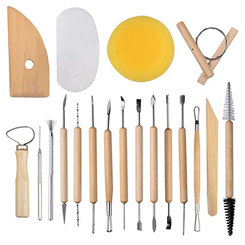 EuTengHao 19-teiliges Töpferwerkzeug-Set zum Modellieren von Töpfern, enthält die meisten essentiellen Holz-Ton-Werkzeuge für Töpfer. von EuTengHao