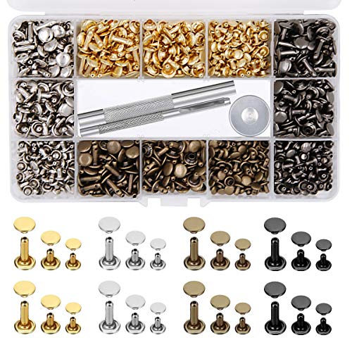 EuTengHao 484-piece leather rivets double cap rivet tube metal rivets 3 sizes with punching pliers and 3-part setting tool for the repair of leather craft repairs 4 colors EuTengHao 484-piece leather rivets double cap rivet tube metal rivets 3 sizes with punching pliers and 3-part setting tool for the repair of leather craft repairs 4 colors von EuTengHao