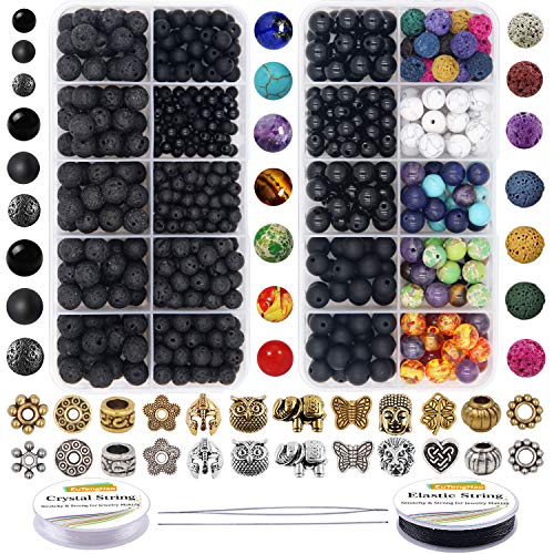 EuTengHao 810pcs Farbe Lavastein Perlen Stein Chakra Perlen Spacer Beads Kit mit Vulkan-Edelstein Kristall String für Diffusor ätherische Öle Yoga Armbänder DIY Schmuck Herstellung Zubehör 4/6/8 mm EuTengHao 810pcs Farbe Lavastein Perlen Stein Chakra Perlen Spacer Beads Kit mit Vulkan-Edelstein Kristall String für Diffusor ätherische Öle Yoga Armbänder DIY Schmuck Herstellung Zubehör 4/6/8 mm von EuTengHao