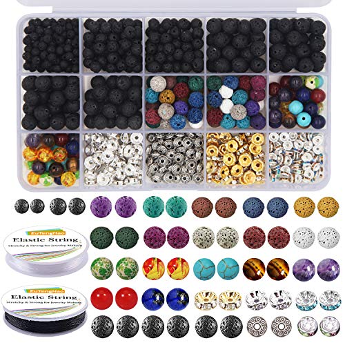 EuTengHao Lava-Perlenstein-Set mit 8 mm Chakra-Perlen und Abstandshaltern, elastisches Band für diffuse ätherische Öle, für Erwachsene, DIY-Schmuckherstellung, 602 Stück EuTengHao Lava-Perlenstein-Set mit 8 mm Chakra-Perlen und Abstandshaltern, elastisches Band für diffuse ätherische Öle, für Erwachsene, DIY-Schmuckherstellung, 602 Stück von EuTengHao