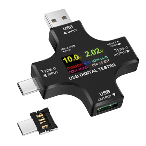 2 in 1 USB Tester Messgerät, USB Multimeter mit Farbbildschirm IPS, USB Strommessgerät, Spannung, Leistung, Kapazitätsdetektor, Unterstützt PD2.0/PD3.0/QC/AFC/SCP von Euakee