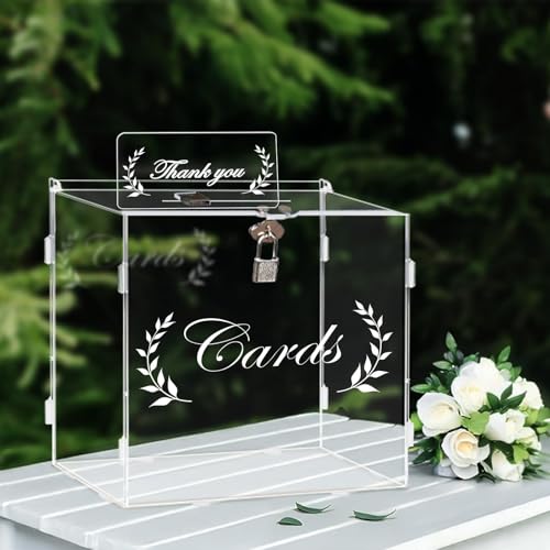 Euakee Acryl Kartenbox mit Schloss Geschenk, Große Kartenbox für Hochzeit Briefkasten Umschlag Box, Acryl Geschenkkarte Box Spardose für Party Geburtstag Empfang von Euakee