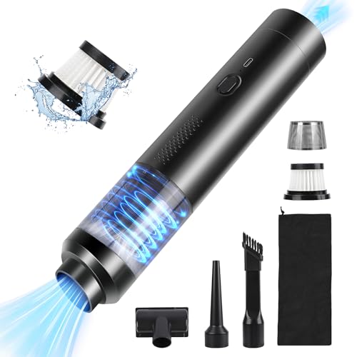 Euakee Handstaubsauger Akku Kabellos, 19000Pa Autostaubsauger kabellos mit USB-C Schnellladung, 4 in 1 Multifunktion Mini Staubsauger mit 2 Modi Geschwindigkeit für Haushalt, Auto (Schwarz) von Euakee