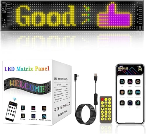 Euakee LED-Matrix-Panel APP-Steuerung, flexible LED-Bildschirm Scrolling Text Pattern Animation Zeichen für Auto Shop Bar Party Business Festival Home Decor, 4,02x13,7 in von Euakee