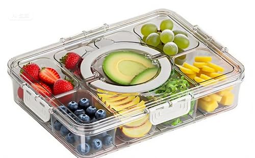 Euakee Snackbox Mit 8 Fächern, Snackbox, Snackteller mit Deckel und Griff, Snackschale Kinder, Snackteller Organizer für Süßigkeiten Obst Keksen Dessert Gemüse Nüsse, Transparent Euakee Snackbox Mit 8 Fächern, Snackbox, Snackteller mit Deckel und Griff, Snackschale Kinder, Snackteller Organizer für Süßigkeiten Obst Keksen Dessert Gemüse Nüsse, Transparent von Euakee