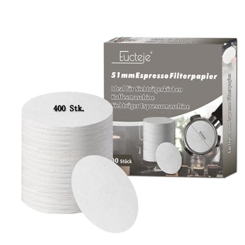 Eucteje 400 Stk. Filterpapier Espresso Kaffeefilterpapier Ersatzfilter Kaffeefilter rund weiß Papier für Siebträgerkörben Kaffeemaschine Siebträger Espressomaschine (51mm) von Eucteje
