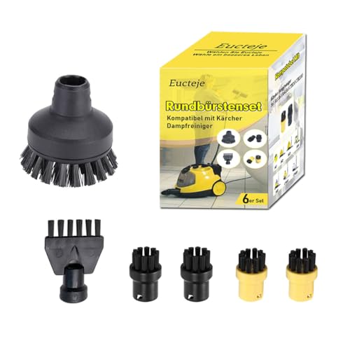 Eucteje 6er Rundbürstenset Rundbürste Bürste Ersatzteile Kompatibel mit Kärcher Dampfreiniger Zubehör SC1 SC2 SC3 SC4 SC5 SC7 CTK10 (1 Große Rundbürste + 4 Kleine Rundbürstendüse + 1 Fugenbürste) von Eucteje