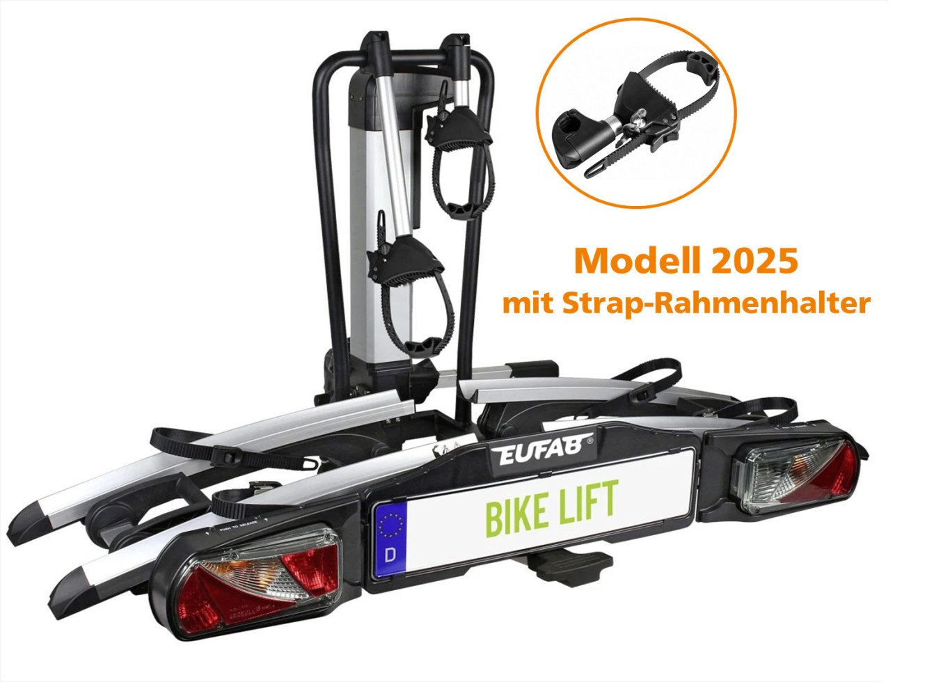 EUFAB Fahrradheckträger BikeLift mit elektrischer Liftfunktion klappbar mit Strap Rahmenhaltern EUFAB Fahrradheckträger BikeLift mit elektrischer Liftfunktion klappbar mit Strap Rahmenhaltern von Eufab Fahrradheckträger