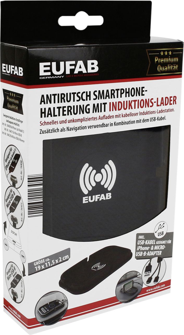 EUFAB Anti-Rutsch Smartphone Halterung mit Induktionslader von Eufab