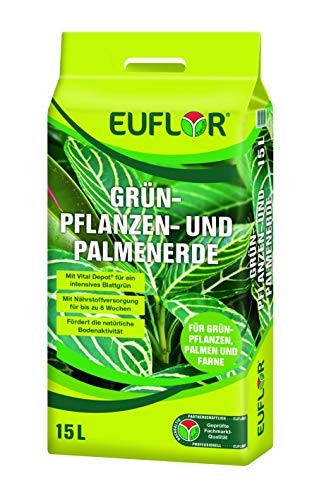 Euflor Grünpflanzen- und Palmenerde 15 L Beutel hochwertige Spezialerde für Grün- und Palmenpflanzen im Innenbereich, mit Vitalhumus und 8 Wochen Bedarfsversorgung von Euflor