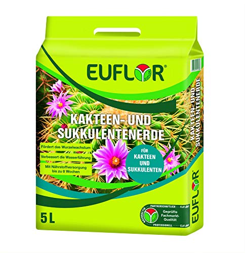 Euflor Kakteen- und Sukkulentenerde 5 L Beutel, mit ausgewogener Grunddüngung, hochwertiger Quarzsand für eine optimale Wasserführung von Euflor