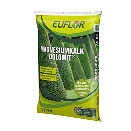 Euflor Magnesiumkalk Dolomit 7,5kg•Magnesiumkalk 95 (60% CaCO3+35% Mg CO3)•Erhaltungskalkung und Magnesiumversorgung von Gartenböden und Rasen • Wirkt nachhaltig•Feinkörnig, streufähig und staubarm von Euflor