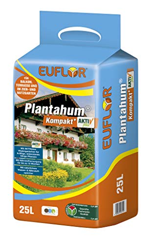 Euflor Plantahum Kompakt AKTIVplus 25 L Beutel Premium Pflanzerde für Balkon&Garten-gesundes Pflanzwachstum- 12 Wochen Grunddünger-verbessert die Bodenverhältnisse von Euflor