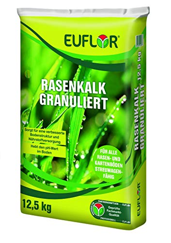 Euflor Rasenkalk granuliert 12,5 kg Sack • Kohlensaurer Magnesiumkalk 90 • Optimal zur pH-Wert Anhebung im Boden • Mit Magnesium für satte Grünfärbung des Rasens • Streuwagenfähig von Euflor