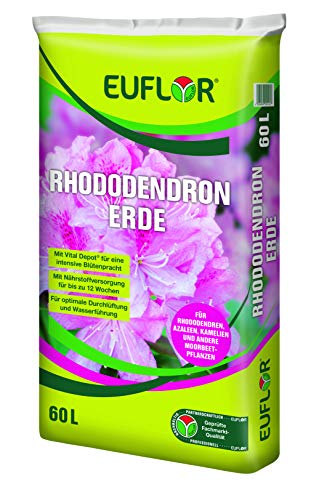 Euflor Rhododendron 60 L Erde für Moorbeetpflanzen mit niedrigem Ph-Wert, Reichhaltige Grunddüngung mit 12 Wochen Langzeitwirkung, zur Rivitaliserung geeignet von VANELC