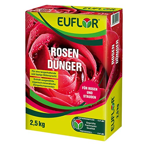 Euflor Rosendünger 2,5 kg•Organisch-mineralischer NPK-Dünger 9+4+8 mit 2% MgO•Spezialdünger für alle Rosenarten•für gesunde und kräftige Rosen und eine reiche Blütenfülle•Langzeitwirkung von Euflor