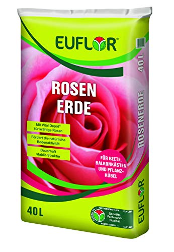 Euflor Rosenerde 40 L Sack nährstoffreiche Pflanzerde für das EIN- und Umpflanzen von Rosen im Garten und im Kübel, 12 Wochen Langzeitdünger, für eine Reichhaltige Blühkraft von Euflor