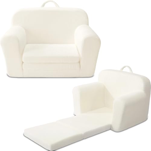 Eufurnibi Kindersofa Ausklappbar‌ mit Schlaffunktion, Kindersessel ab 2 Jahre，Kindercouch für die Kuschelecke Kinderzimmer, Beige von Eufurnibi