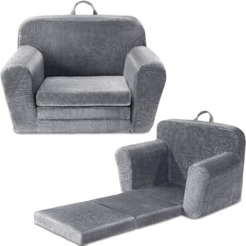 Eufurnibi Kindersofa Ausklappbar‌ mit Schlaffunktion, Kindersessel ab 2 Jahre，Kindercouch für die Kuschelecke Kinderzimmer, Grau von Eufurnibi