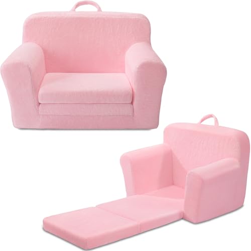 Eufurnibi Kindersofa Ausklappbar‌ mit Schlaffunktion, Kindersessel für Mädchen ab 2 Jahre，Kindercouch für die Kuschelecke Kinderzimmer, Rosa von Eufurnibi