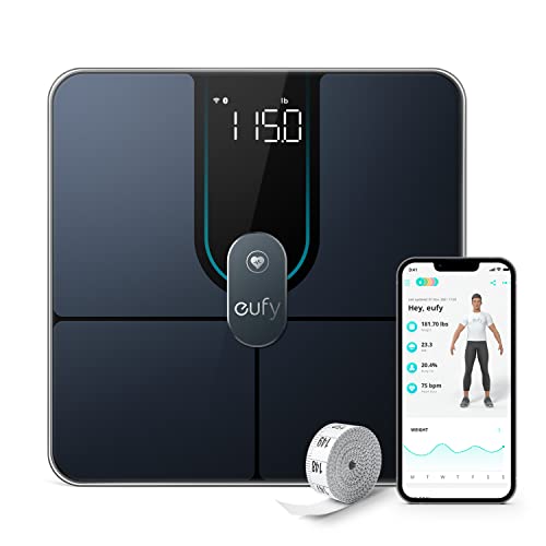 eufy Personenwaage, Smart Scale P2 Pro, Digitale Körperfettwaage WLAN/Bluetooth, 16 Messwerte inkl. Gewicht, Herzfrequenz, Körperfett, BMI, Muskel-/Knochenmasse (Schwarz) von Eufy