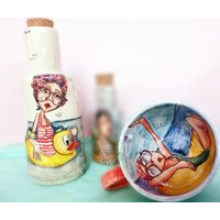 Der Sommer Ist Da Dieses Keramik-Set Besteht Aus Einer Großen Flasche, Ideal Für Milch & Eine Xl-Tasse, Perfekt Ihr Getreide. Handgefertigt Und von EugeniaGerontara