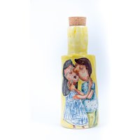 Große Keramik-Flasche 1, 25 Liter/42 Unzen Von Hand Bemalt Küssen Paar Porträt. Handgemachte Keramik-Flasche, Süße Housewarminggeschenk Für von EugeniaGerontara