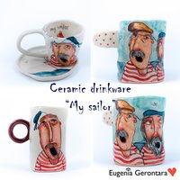 Handgemachte Espresso Tasse/Becher, Anpassbare Und Personalisierte Geschenk Für Ihren Seemann. Süße Keramik Keramik, Porträt Auf Tassen von EugeniaGerontara