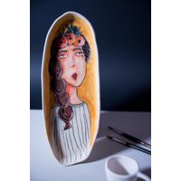 Keramik-Platte | Groß Handgefertigt, Handbemalt, Langlebige Steinzeug-Platte. Ideales Geschenk Für Frauen, Große Bachelorette Geschenk von EugeniaGerontara