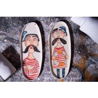 Ovale Keramik Platten, 3 Designs | Mittlere Größe - Steinzeug, Langlebig, 100 % Handgefertigt Und Handbemalt. Ideales Geschenk Für Segler Veteranen von EugeniaGerontara