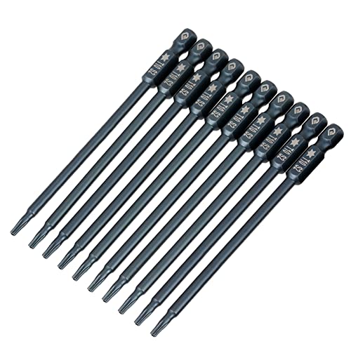 10 Stück T10 Torx Bit, Torx Schraubendreher Set, 100 mm Torx Sechskantschaft Bit 1/4 Zoll Magnetische Sicherheit Sternkopf-Schraubendreher-Bits-Kit von Eujgoov