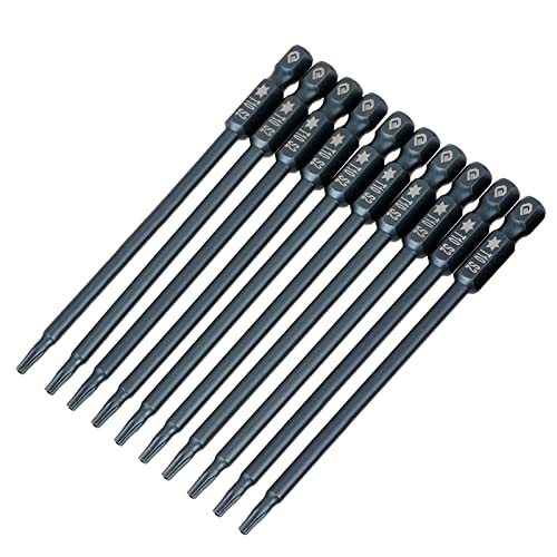 10 Stück T10 Torx Bit, 100 Mm Torx lang Sechskantschaft Bit 1/4 Zoll Magnetische Sicherheit Sternkopf-Schraubendreher-Bits-Kit von Eujgoov