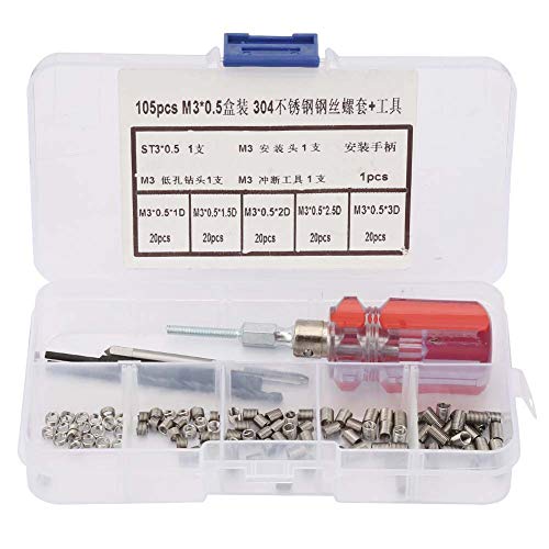 105-teiliges Set aus Edelstahl, M3 Drahtschraubenhülse, Gewinde-Reparatur-Einsatz-Set, Werkzeug-Set (M3*0,5-Box) von Eujgoov