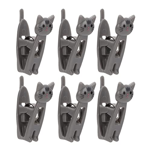 6 Stück Lebensmittelbeutel-Clips Katzen-Snack-Clips Anti-Rutsch-Metallfederclips Verschlussclips für Lebensmittel- und Küchenaufbewahrung (Grau) von Eujgoov
