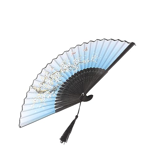 Eujgoov Eleganter Grauer Faltventilator, Leicht und Faltbar für den Täglichen Tragen, Dekoratives Gegenstand für Zuhause und Büro, Ornament mit Hohlem Design Unten (BLUE) von Eujgoov