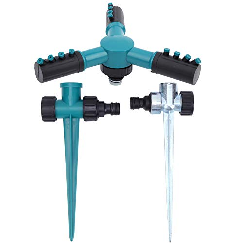 Eujgoov Gartenwassersprinkler Rasen Rotieren 360 -Grad -Hof -Schwingungssystem 12 Düsen mit Stiftfixierung für die Bewässerung von Eujgoov