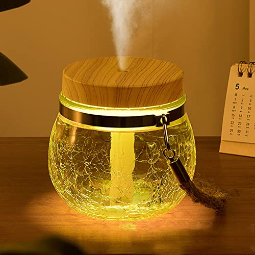 Eujgoov Glasdiffusor -Luftbefeuchter, 400 Ml USB -wiederaufladbare Coole Nebel mit 7 Farblicht, Automatisch Abgeschaltet für die Familie, den Ganzen Tag Befeuchtung (Holzmaserung) von Eujgoov