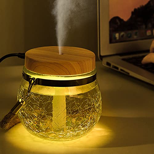 Eujgoov Glasdiffusor -Luftbefeuchter, 400 Ml USB -wiederaufladbare Coole Nebel mit 7 Farblicht, Automatisch Abgeschaltet für die Familie, den Ganzen Tag Befeuchtung (WHITE) von Eujgoov