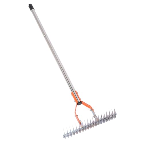 Eujgoov Raster Stahldach -Rake 14,7 -Zoll Rasenfeste Detchierer Rake mit Plastikstab, für Graspflege, Bodenbelüftung, Entfernung Toter Gras (3 Abschnitte) von Eujgoov