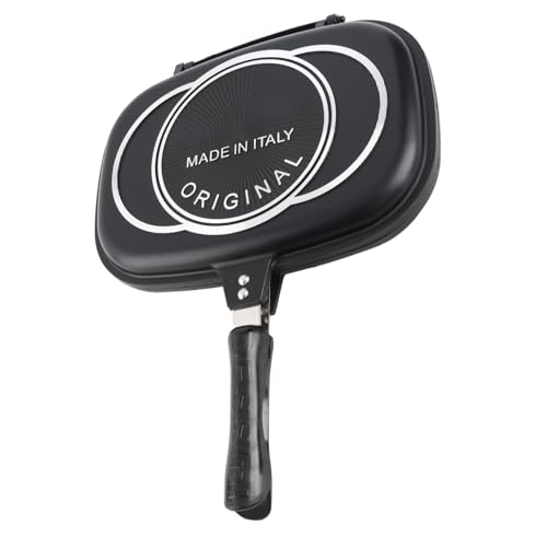 Eujgoov Tragbare Grillpfanne, Doppelseitiges Design Aluminium-Bratpfanne 32 Cm Schwarz mit Silicon-Sauerstoffversiegelung für Tropfensichere, Energieeffiziente in Ihrer Küche von Eujgoov